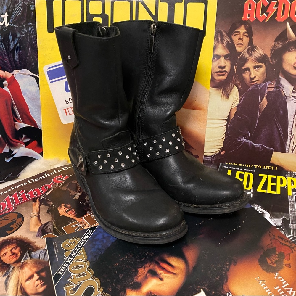 Vintage Harley Davidson jewelled biker heeled boots. UK 5 US womens 7